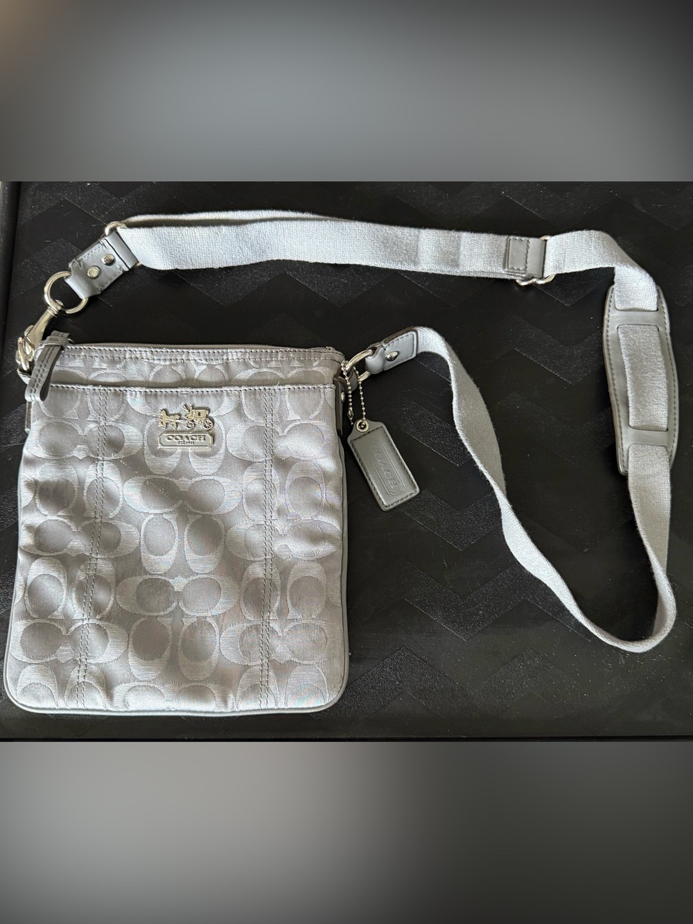 Coach Silver Signature Crossbody with Logo Charm